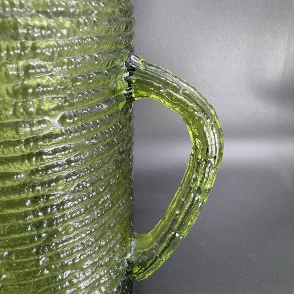 1960s Anchor Hocking Soreno Avocado Green Glass Pitcher Jug Green Textured VTG - Picture 7 of 13
